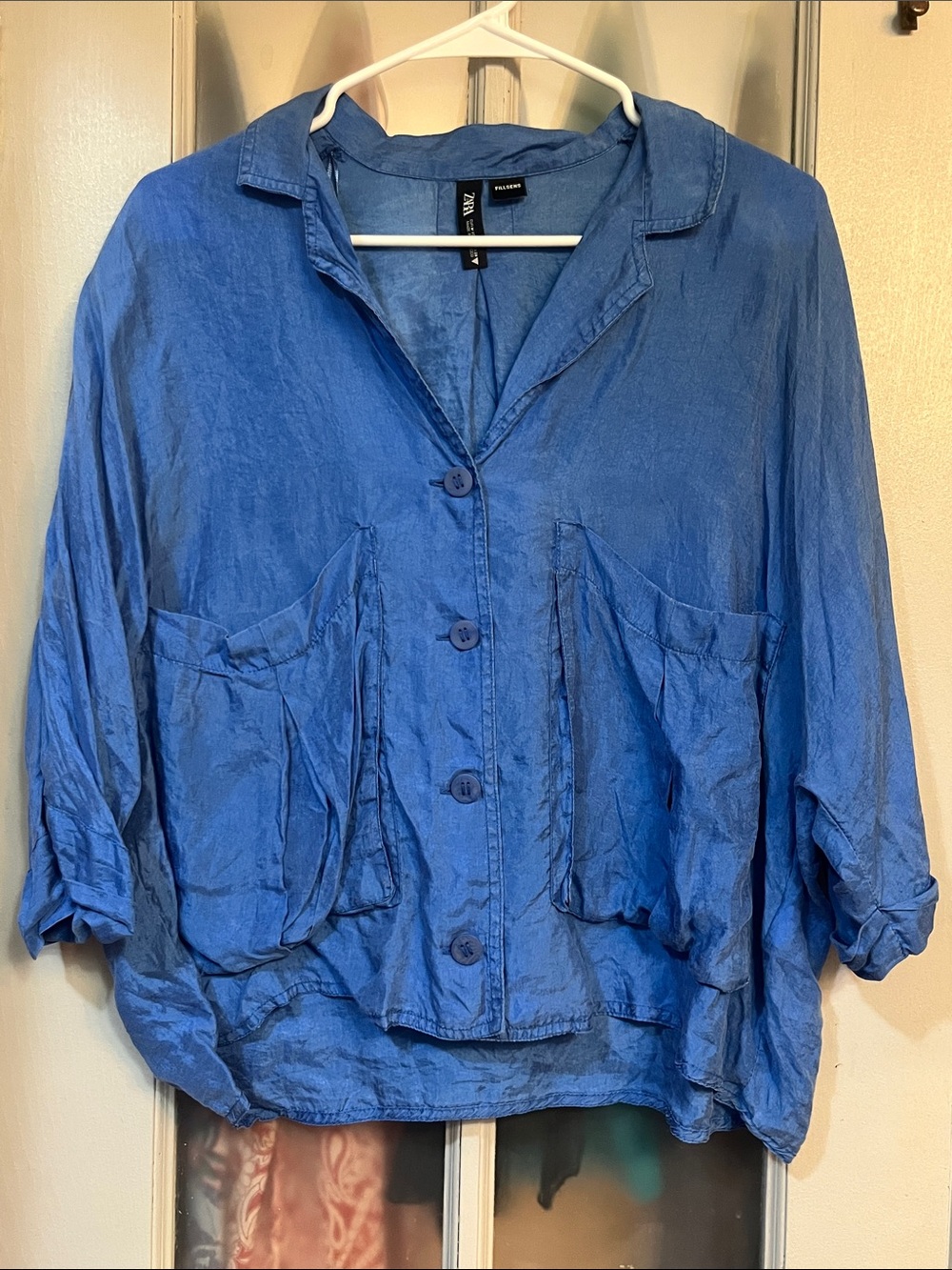 Zara Fillsens Lyocell Oversized Button Down Shirt Blue M